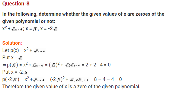 Polynomials Class 10 Extra Questions Maths Chapter 2 Q8