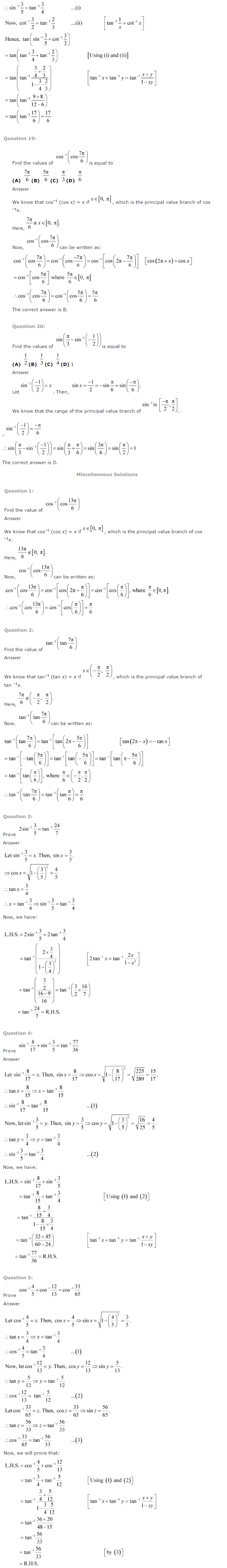 NCERT Solutions For Class 12 Maths Chapter 2 Inverse Trigonometric Functions 4