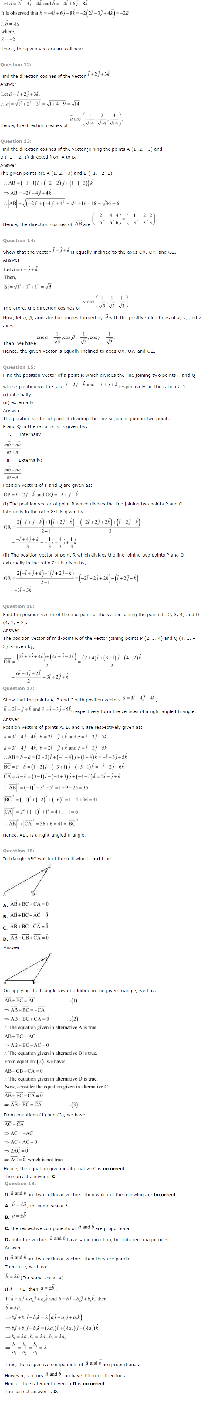 NCERT Solutions for Class 12 Maths Chapter 10 Vector Algebra 2
