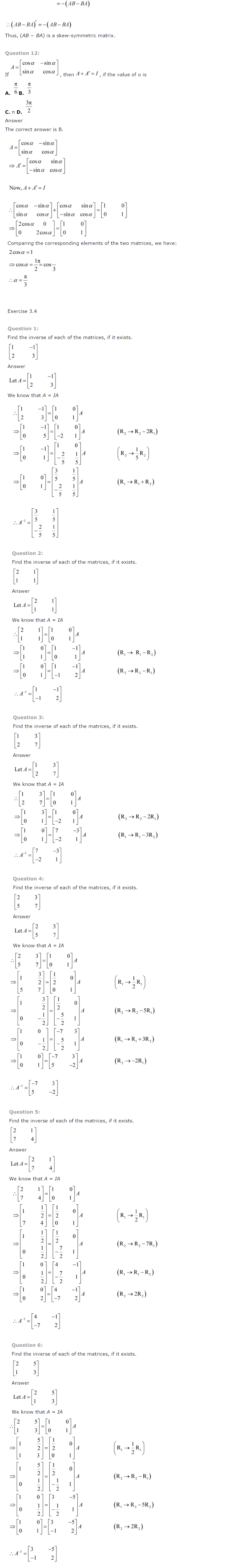 NCERT Solutions for Class 12 Maths Chapter 3 Matrices 9