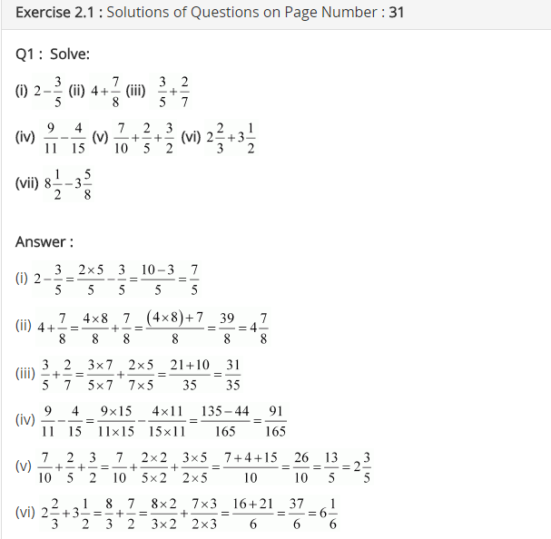 NCERT Solutions for Class 7 Maths Chapter 2 Fractions and Decimals Ex 2.1 Q1