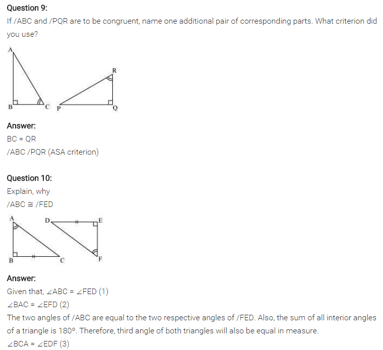 NCERT Solutions for Class 7 Maths Chapter 7 Congruence of Triangles Ex 7.2 Q9