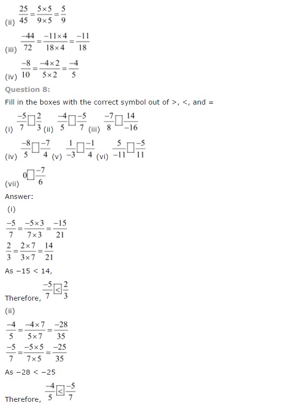 NCERT Solutions for Class 7 Maths Chapter 9 Rational Numbers Ex 9.1 Q8