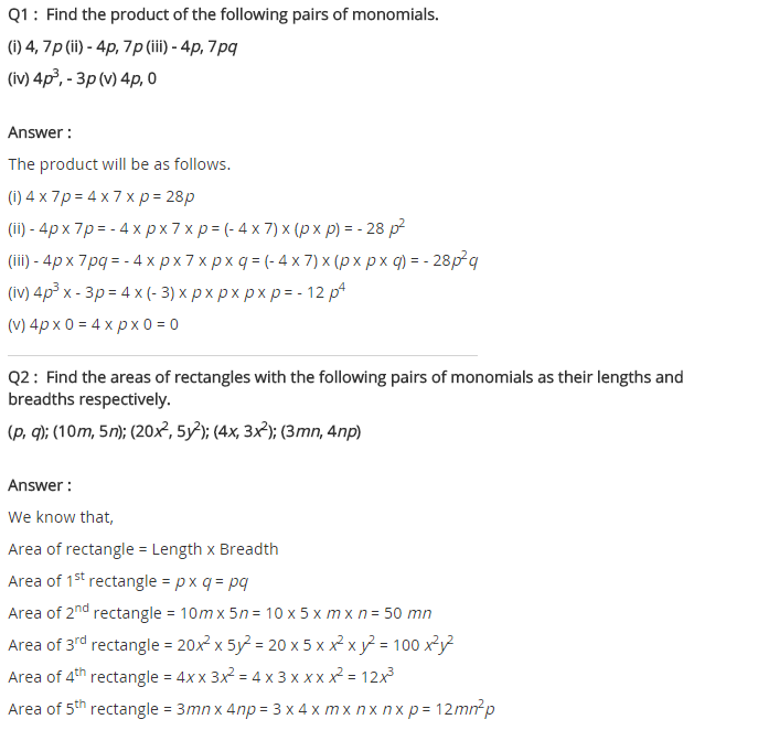NCERT Solutions for Class 8 Maths Chapter 9 Algebraic Expressions and Identities Ex 9.2 q-1, q-2