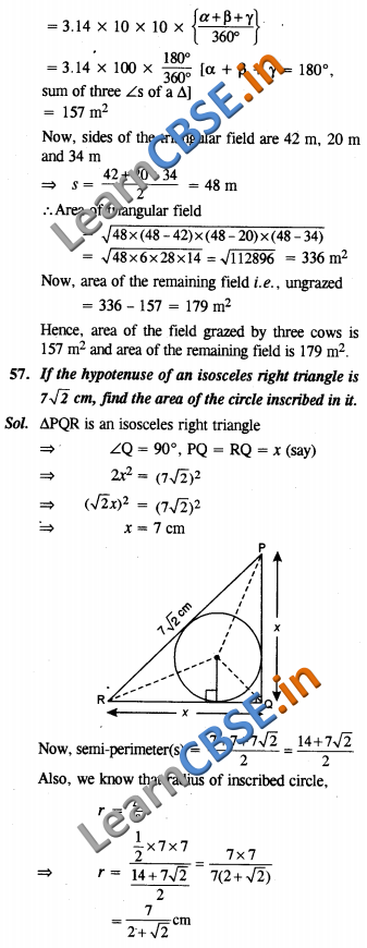  CBSE Class 10 Areas Related to Circles Solutions SAQ 3 Marks 