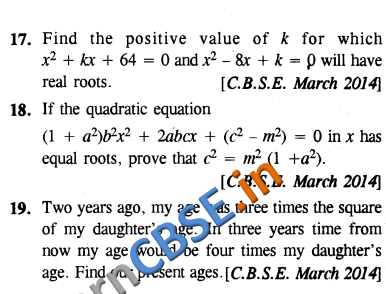  CBSE Class 10 Maths Quadratic Equations 