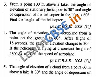  NCERT Board Papers Class 10 Maths Some Applications Of Trigonometry 