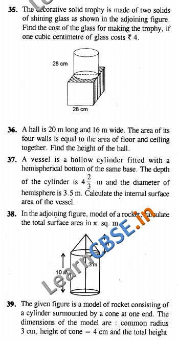  CBSE CCE Summative Assessment Class 10 Maths Surface Areas and Volumes SAQ 2 Marks 01 