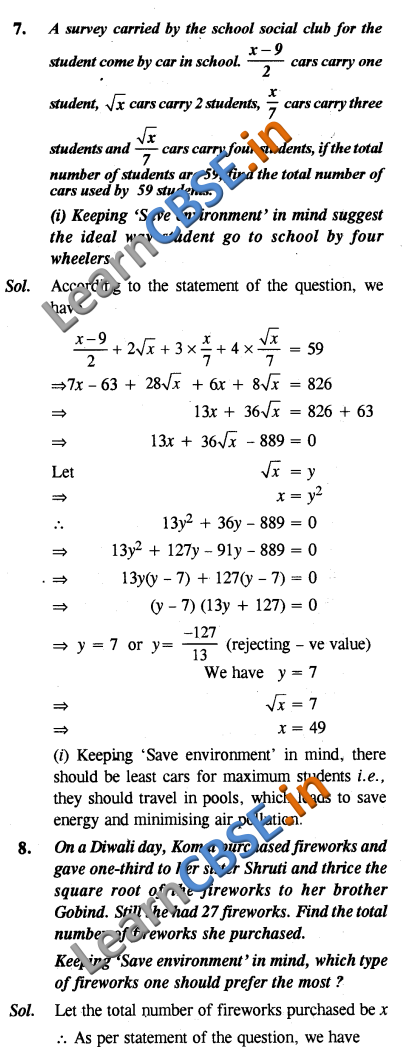  Maths CBSE Class 10 Quadratic Equations Value Based Questions 04 
