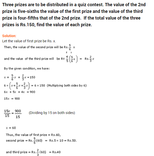 Extra Questions for Class 8 Maths Linear Equations in One Variable Q10