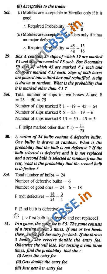  CBSE Class 10 Probability Solutions Exemplar Solutions SAQ 3  Marks 