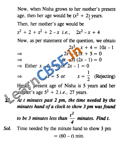  NCERT CBSE Exemplar Solutions Class 10 Maths Quadratic Equations SAQ 3 Marks 