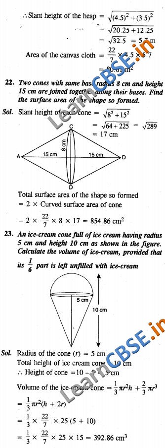 CBSE Class 10 Surface Areas and Volumes Solutions NCERT Exemplar Solutions SAQ 01 