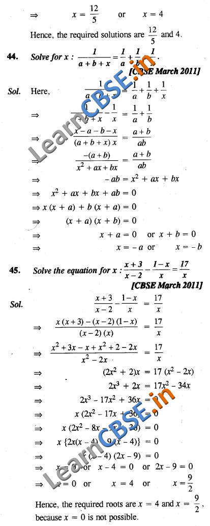  CBSE Class 10 Quadratic Equations Solutions SAQ 3 Marks 01 