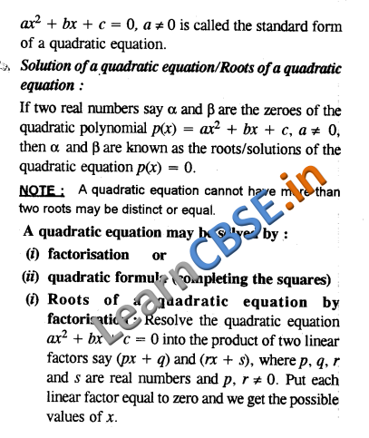  NCERT Quadratic Equations Notes CBSE Class 10 Maths 