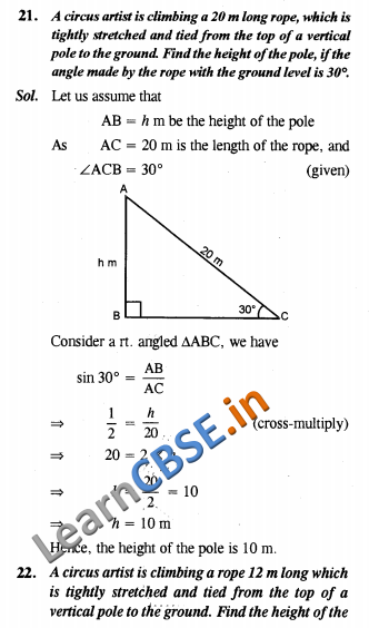  Some Applications Of Trigonometry NCERT Solutions For Class 10 Maths SAQ 