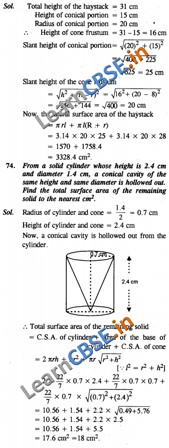  CBSE Class 10 Surface Areas and Volumes Solutions SAQ 3 Marks 
