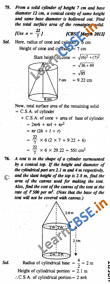  CBSE Class 10 Surface Areas and Volumes Solutions SAQ 3 Marks 01 