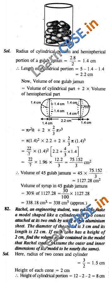  CBSE Class 10 Surface Areas and Volumes Solutions SAQ 3 Marks 04 